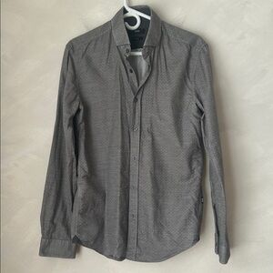 Hugo Boss Slim Fit Grey Button Casual Dress Shirt Men's M Swiss dot